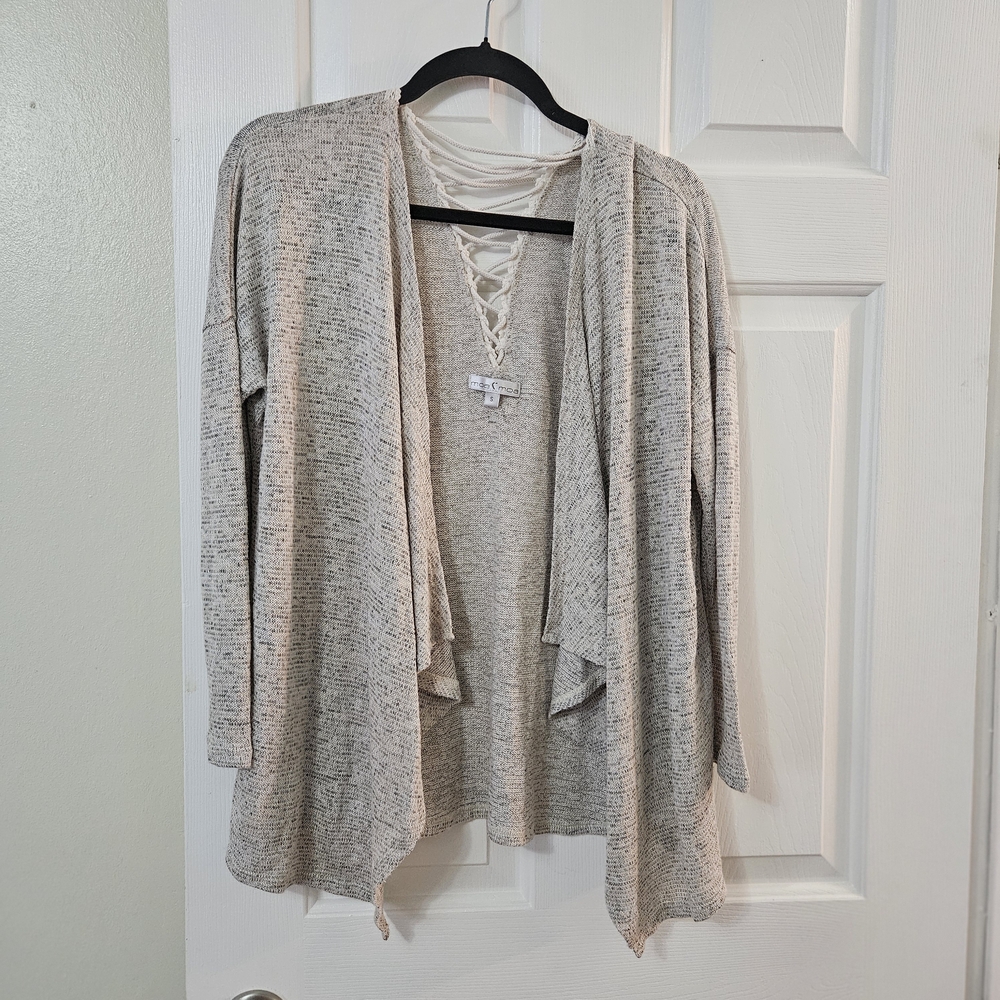 Moa Moa Light Gray Open-Front Cardigan